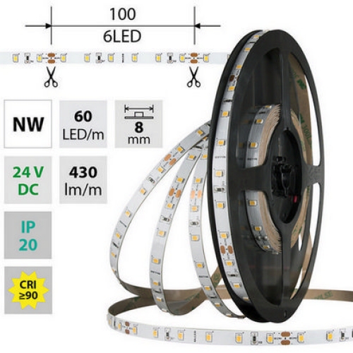 Levně LED pásek McLED 24V neutrální bílá CRI90 š=8mm IP20 4,8W/m 60LED/m SMD2835 ML-126.830.60.2