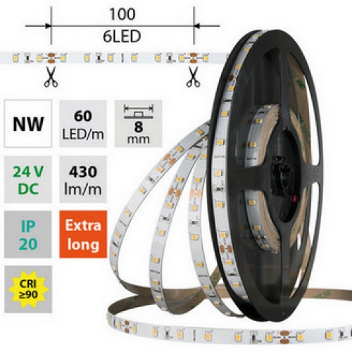 Levně LED pásek McLED 24V neutrální bílá CRI90 š=8mm IP20 4,8W/m 60LED/m SMD2835 ML-126.830.60.2