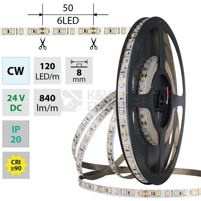 Obrázek produktu LED pásek McLED 24V studená bílá CRI90 š=8mm IP20 9,6W/m 120LED/m SMD2835 ML-126.838.60.2 0