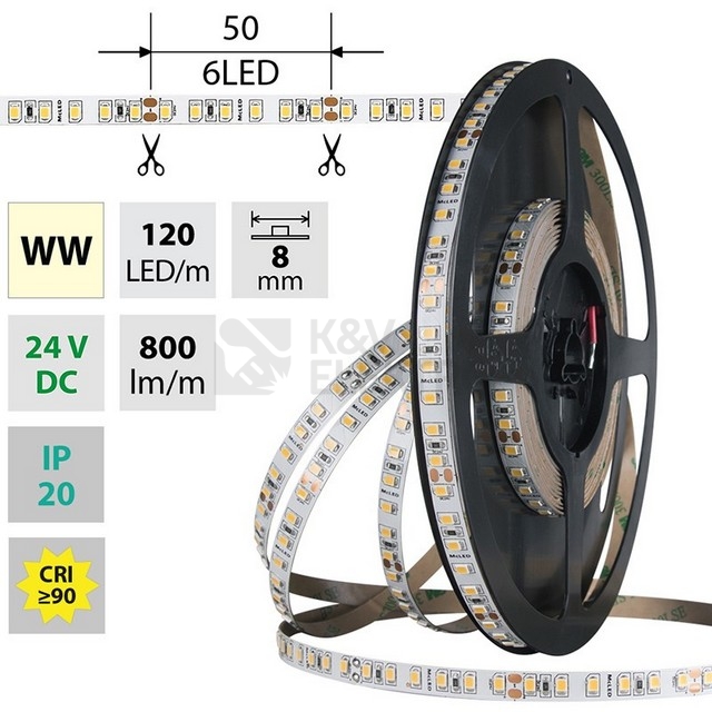 Obrázek produktu LED pásek McLED teplá bílá 24V 9,6W/m CRI90 š=8mm ML-126.840.60.0 (5m) 0