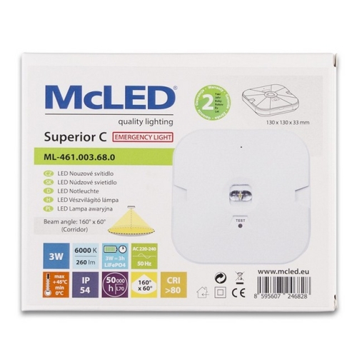 LED nouzové svítidlo McLED Superior C corridor 1,5Ah 3h 6000K ML-461.003.68.0
