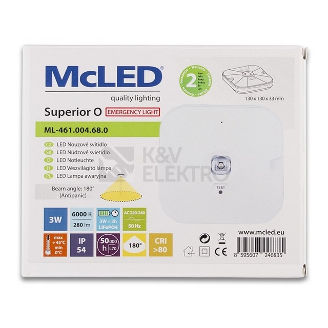 Obrázek produktu  Nouzové svítidlo McLED Superior O 3W 1,5Ah 3h antipanik 6000K ML-461.004.68.0 3