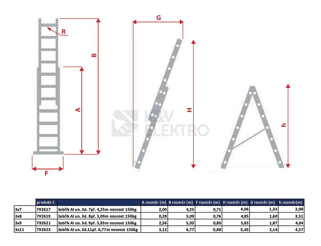 Obrázek produktu Žebřík 3x 9 příček max. 5,93m 792621 1