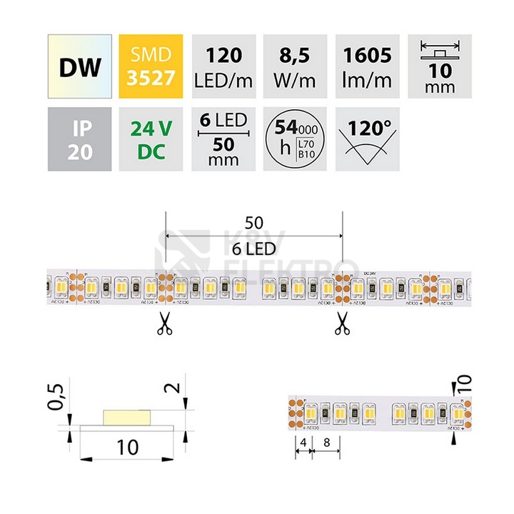 Obrázek produktu  CCT LED pásek McLED 24V teplá+studená bílá š=10mm IP20 19,2W/m 120LED/m SMD3527 ML-127.632.60.0 (5m) 6