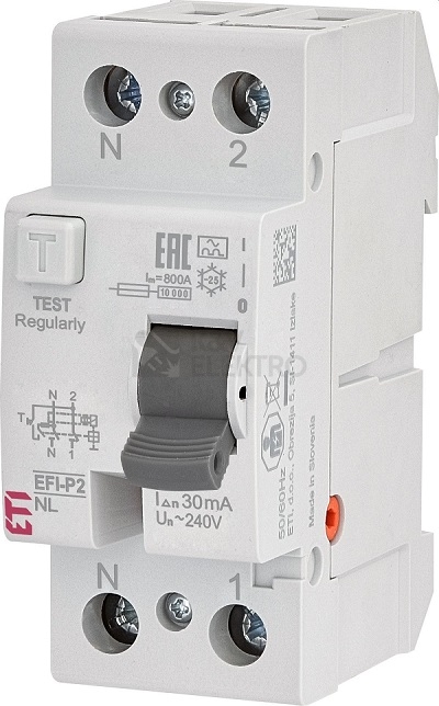 Obrázek produktu  Proudový chránič ETI EFI-P2 A 40/0,03 NL 002061412 N pól vlevo 0