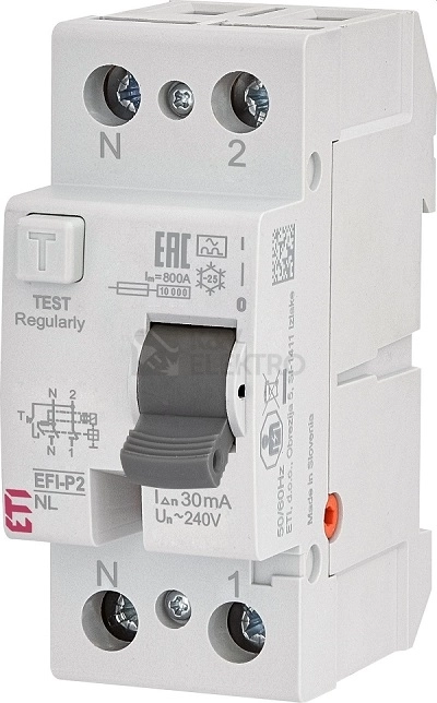 Obrázek produktu Proudový chránič ETI EFI-P2 A 40/0,03 NL 002061412 N pól vlevo 0