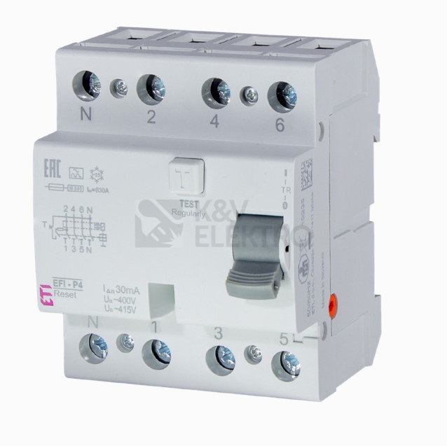 Obrázek produktu Proudový chránič ETI EFI-P4 A 40/0,03 NL 002061812 N pól vlevo 0