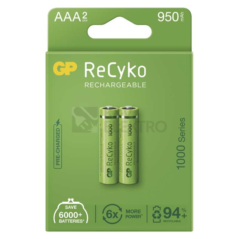 Obrázek produktu Nabíjecí mikrotužkové baterie AAA GP ReCyko HR03 1000mAh NiMH B2111 (blistr 2ks) 0