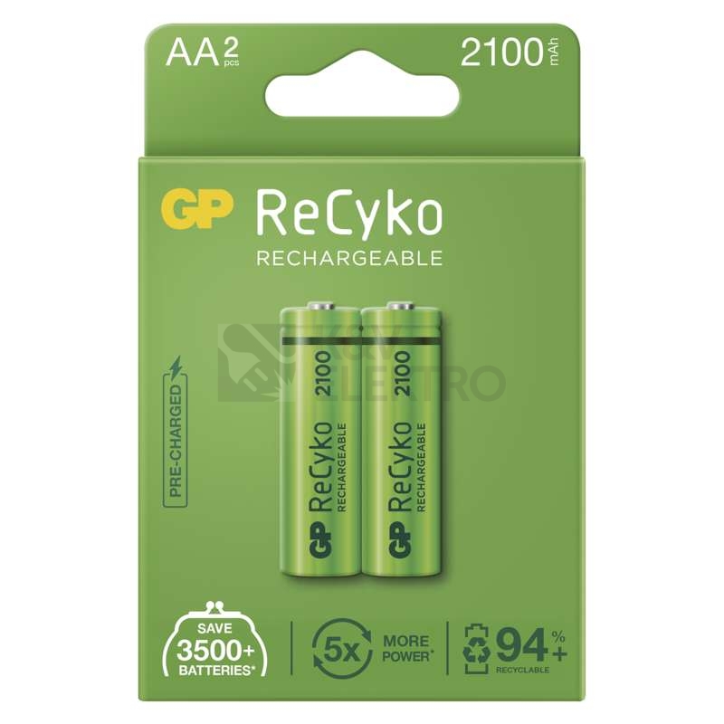 Obrázek produktu Nabíjecí tužkové baterie AA GP ReCyko HR6 2100mAh NiMH B2121 (blistr 2ks) 0