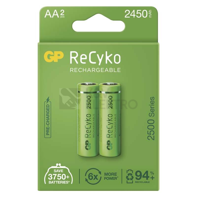 Obrázek produktu Nabíjecí tužkové baterie AA GP ReCyko HR6 2500mAh NiMH B2125 (blistr 2ks) 0