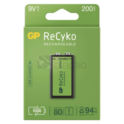 Nabíjecí baterie 9V GP ReCyko 200 20R8H 200mAh NiMH