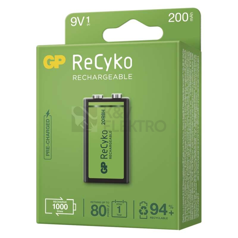 Obrázek produktu Nabíjecí baterie 9V GP ReCyko 200 20R8H 200mAh NiMH 2