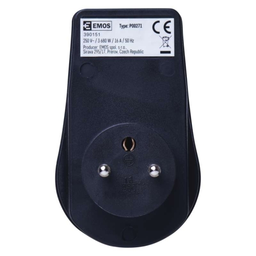 Zásuvka s vypínačem IP44 černá EMOS P00271