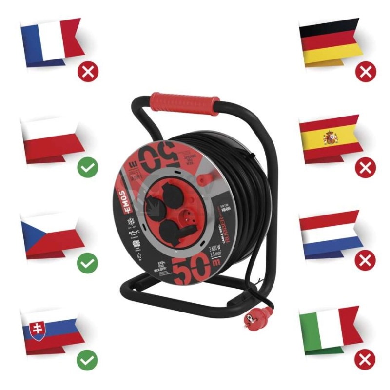 Obrázek produktu Gumový prodlužovací kabel na bubnu 4zásuvky 50m EMOS P084504 9