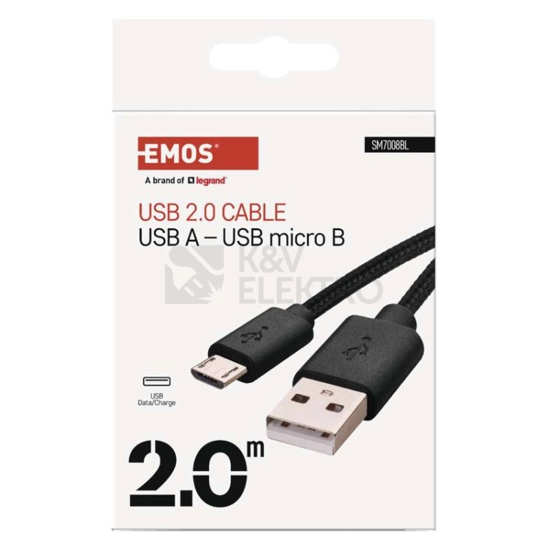 Obrázek produktu USB kabel EMOS USB 2.0 A/M-MICRO B/M 2m černá SM7008BL 3