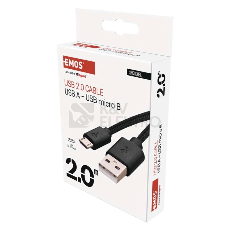 Obrázek produktu USB kabel EMOS USB 2.0 A/M-MICRO B/M 2m černá SM7008BL 4
