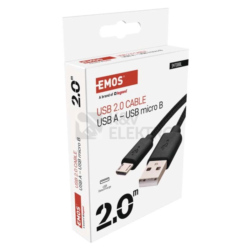 Obrázek produktu USB kabel EMOS USB 2.0 A/M-MICRO B/M 2m černá SM7008BL 5