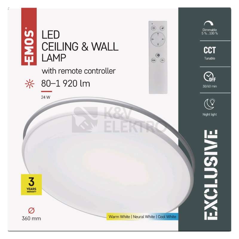Obrázek produktu LED svítidlo EMOS EXCLUSIVE CCT 3000-6000K s dálkovým ovladačem ZM5165 12