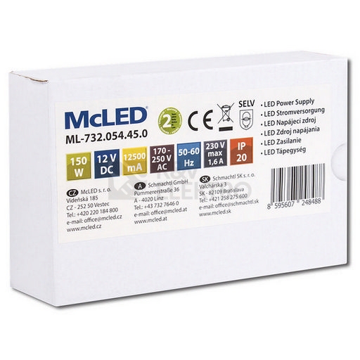 Obrázek produktu LED napájecí zdroj McLED 12VDC 12,5A 150W ML-732.054.45.0 3