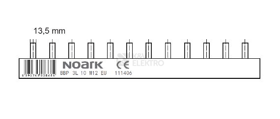 Obrázek produktu Propojovací lišta 3F 10mm2 Noark BBP 3L 10 M12 EU 13,5mm 111406 1
