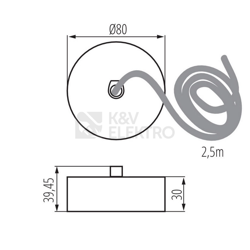 Obrázek produktu Baldachýn Kanlux ALIN CORD 1F-B 32541 s napájecím kabelem 1
