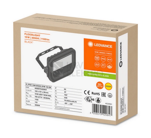 Obrázek produktu  LED reflektor LEDVANCE FLOODLIGHT černý 10W 1100lm 3000K teplá bílá IP65 1