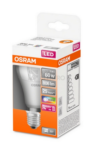 Obrázek produktu LED žárovka E27 OSRAM STAR+ CL A 9W (60W) s dálkovým ovladačem RGBW (teplá bílá 2700K) stmívatelná 2