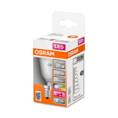 LED žárovka s dálkovým ovládáním E14 OSRAM 4,2W (25W) teplá bílá (2700K)