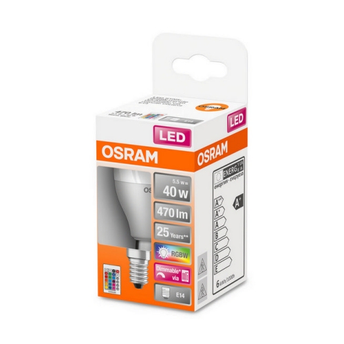 LED žárovka E14 OSRAM STAR+ CL P 4,9W (40W) s dálkovým ovladačem RGBW (teplá bílá 2700K) stmívatelná