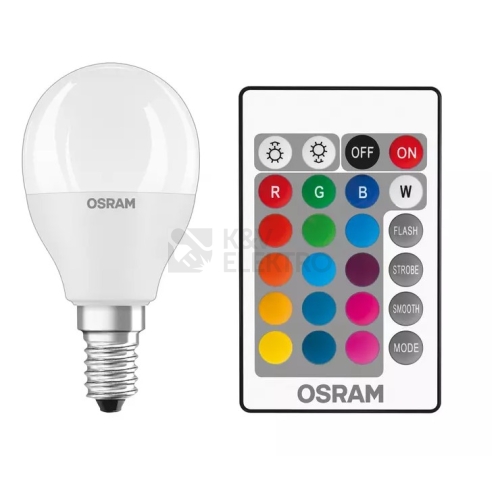  LED žárovka E14 OSRAM STAR+ CL P 4,9W (40W) s dálkovým ovladačem RGBW (teplá bílá 2700K) stmívatelná