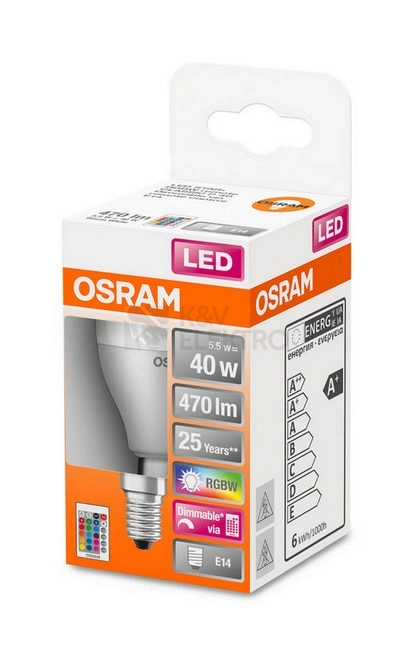 Obrázek produktu LED žárovka E14 OSRAM STAR+ CL P 4,9W (40W) s dálkovým ovladačem RGBW (teplá bílá 2700K) stmívatelná 1