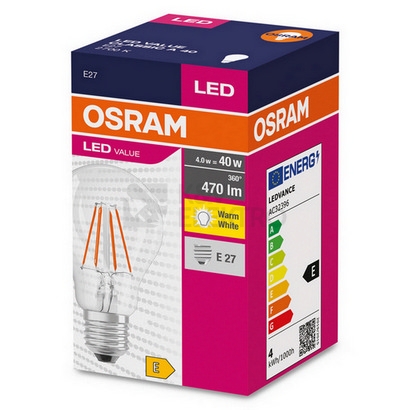 Obrázek produktu LED žárovka E27 OSRAM VALUE CL A FIL 4W (40W) teplá bílá (2700K) 4