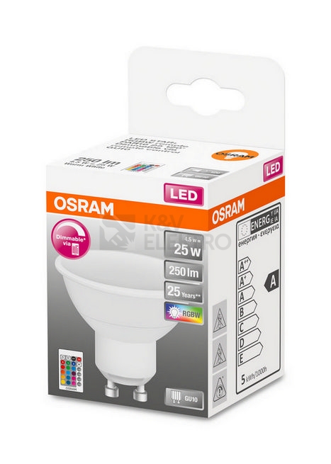 Obrázek produktu LED žárovka s dálkovým ovládáním GU10 PAR16 OSRAM 4,5W (25W) RGB+teplá bílá (2700K) reflektor 120° 1