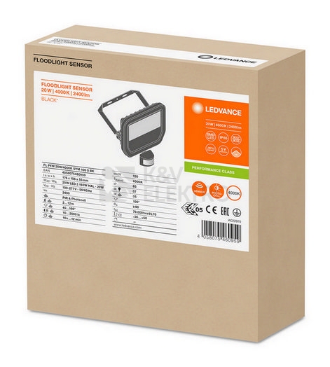 Obrázek produktu  LED reflektor s pohybovým čidlem LEDVANCE FLOODLIGHT černý 20W 2400lm 4000K neutrální bílá IP65 6