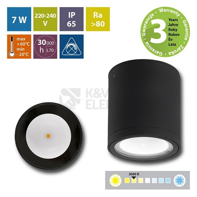 Obrázek produktu LED svítidlo McLED Noel R 7W 3000K IP65 černá ML-516.011.19.0 1