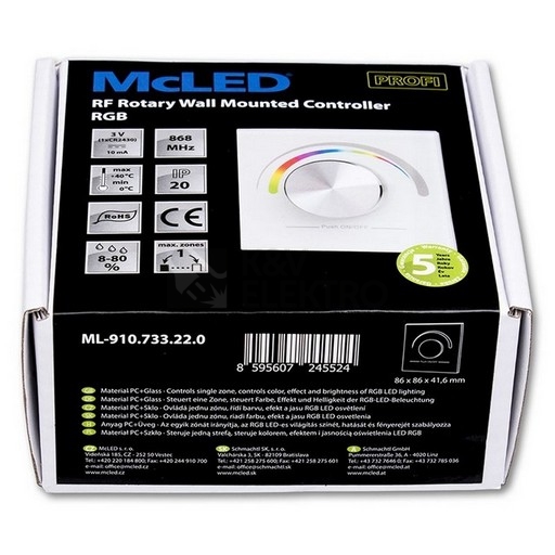 Obrázek produktu RF otočný nástěnný ovladač RGB McLED ML-910.733.22.0 6