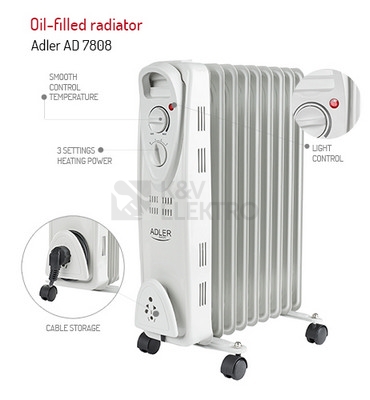 Obrázek produktu  Olejový radiátor Adler AD 7808 2000W 6