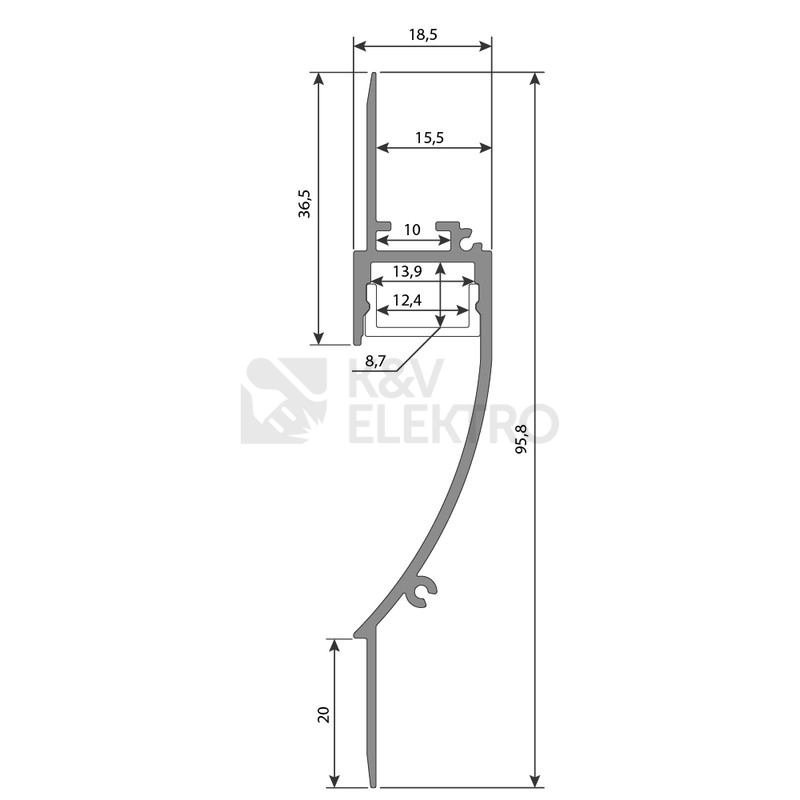 Obrázek produktu Vestavný hliníkový profil McLED AN pro sádrokarton 19x96mm včetně mléčného difuzoru 1m ML-761.041.43.1 8