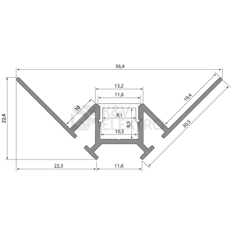 Obrázek produktu Hliníkový profil McLED DR pro obklady a dlažbu 56x22mm včetně mléčného difuzoru 1m ML-761.044.43.1 2