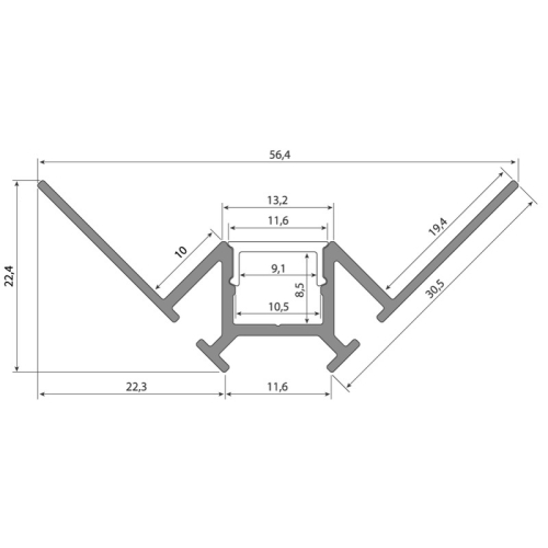 Hliníkový profil McLED DR pro obklady a dlažbu 56x22mm včetně mléčného difuzoru 2m ML-761.044.43.2
