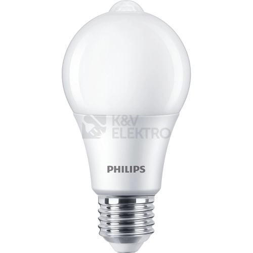 LED žárovka E27 Philips A60 8W (60W) teplá bílá (2700K) s pohybovým čidlem