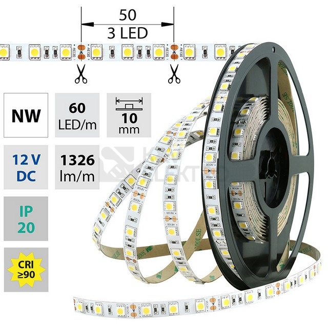 Obrázek produktu  LED pásek délka 5m McLED neutrální bílá 12V 14,4W 10mm ML-121.665.60.9-04000.500X05 0