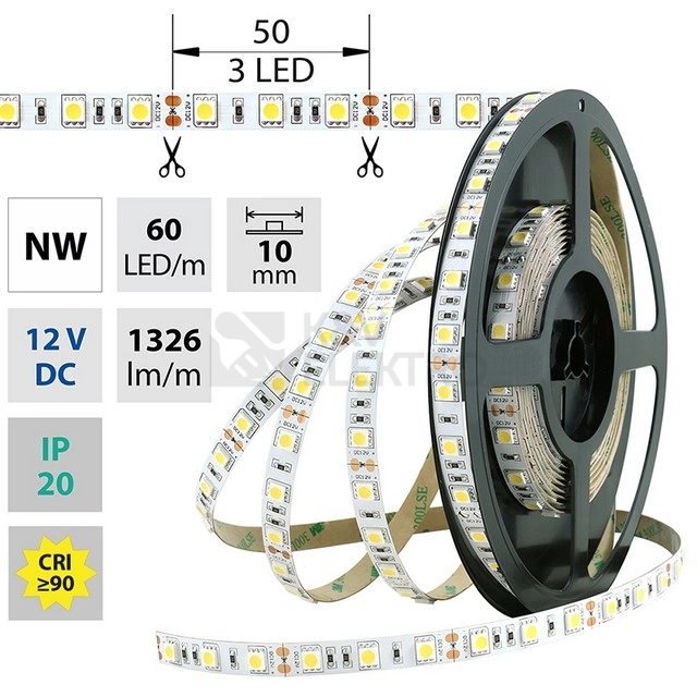 Obrázek produktu LED pásek délka 5m McLED neutrální bílá 12V 14,4W 10mm ML-121.665.60.9-04000.500X05 0