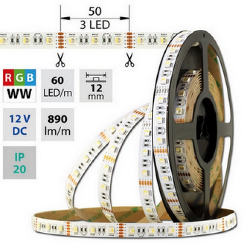 Levně LED pásek McLED 12V RGB + teplá bílá š=12mm IP20 19,2W/m 60LED/m SMD5050 ML-123.635.60.0 (5m)