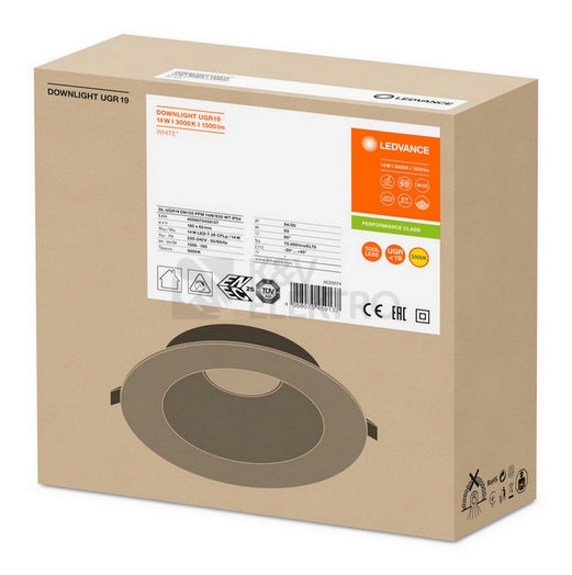 Obrázek produktu LED podhledové svítidlo LEDVANCE Downlight UGR<19 155mm 14W 3000K teplá bílá IP54 10