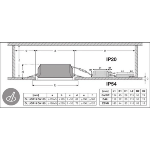 LED podhledové svítidlo LEDVANCE Downlight UGR<19 155mm 14W 4000K neutrální bílá IP54 (obrázek 5)