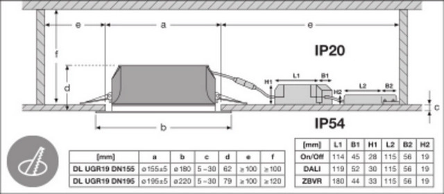 LED podhledové svítidlo LEDVANCE Downlight UGR<19 195mm 21W 4000K neutrální bílá IP54 (obrázek 3)