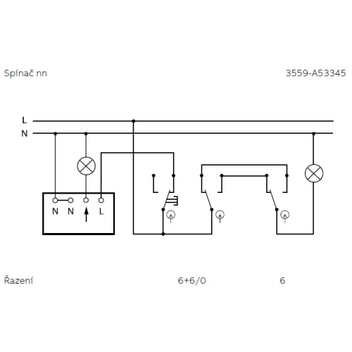 ABB Tango vypínač č.6+6 IP44 slonová kost 3559A-A52940 C