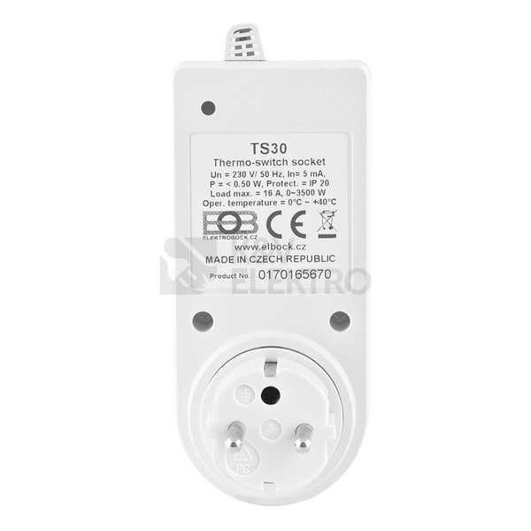 Obrázek produktu Tepelně spínaná zásuvka ELEKTROBOCK TS30 pro HDO 4