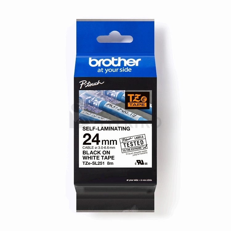 Obrázek produktu Páska do štítkovače Brother ProTape TZE-SL251 samolaminovací bílá/černá 24mm 8m 0